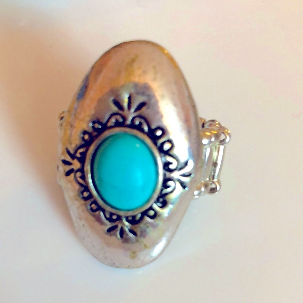 Silver and Faux Turquoise Women's Ring Stretch